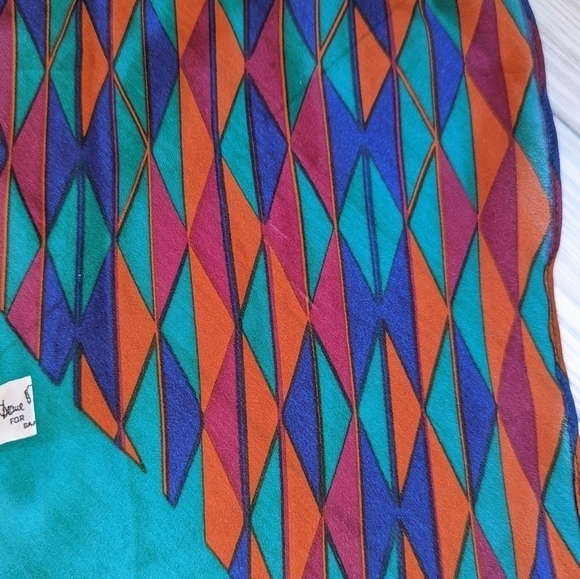 Vintage Diane Von Furstenberg Vintage Geometric Silk Scarf in Victorian Teal - Picture 6 of 12